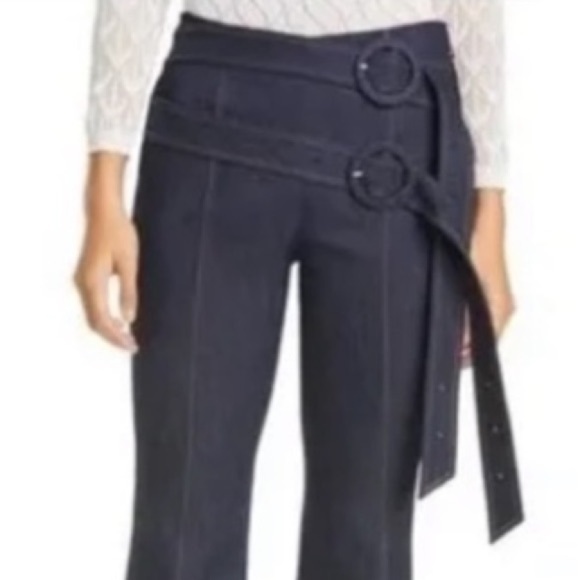 CINQ A SEPT JEANS dark wash NEW flared crop size 6 double belted design - Picture 5 of 7